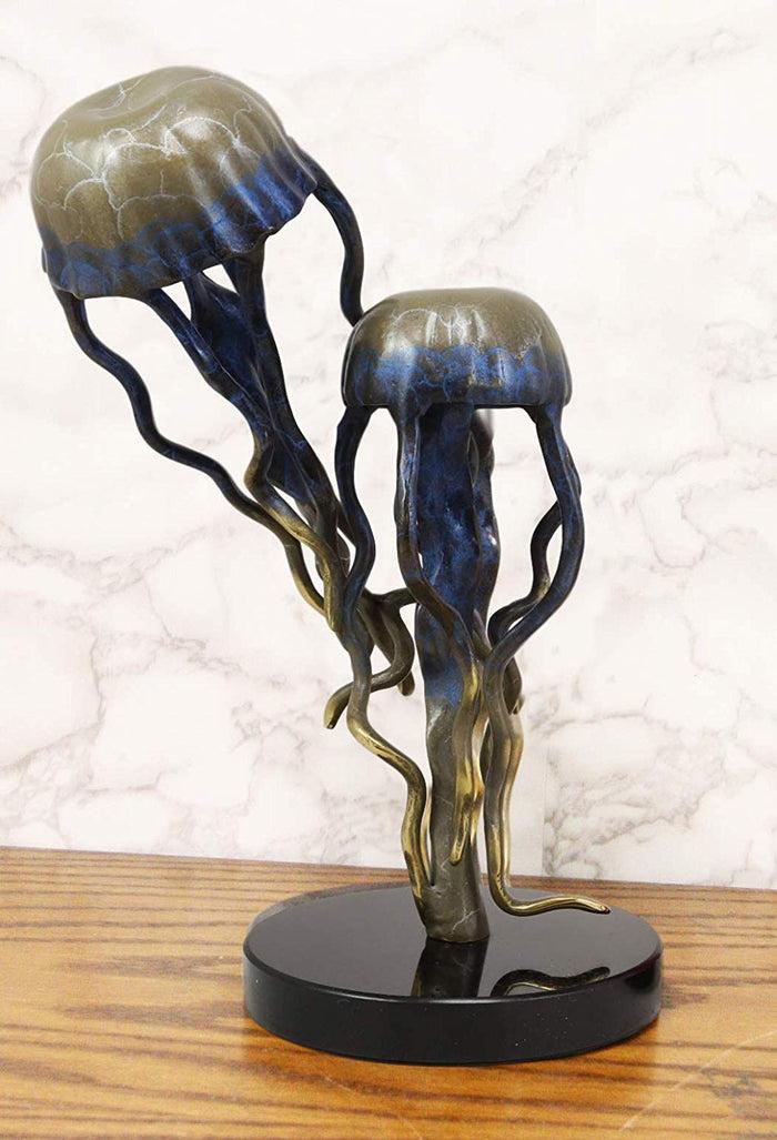 ebros gift Ebros Solid Brass Colorful Nautical Pacific Ocean Jellyfish Pair Floating in The Sea Statue with Marble Base 10.25" Tall Museum Gallery Quality Marine Accent Coastal Decorative Figurine