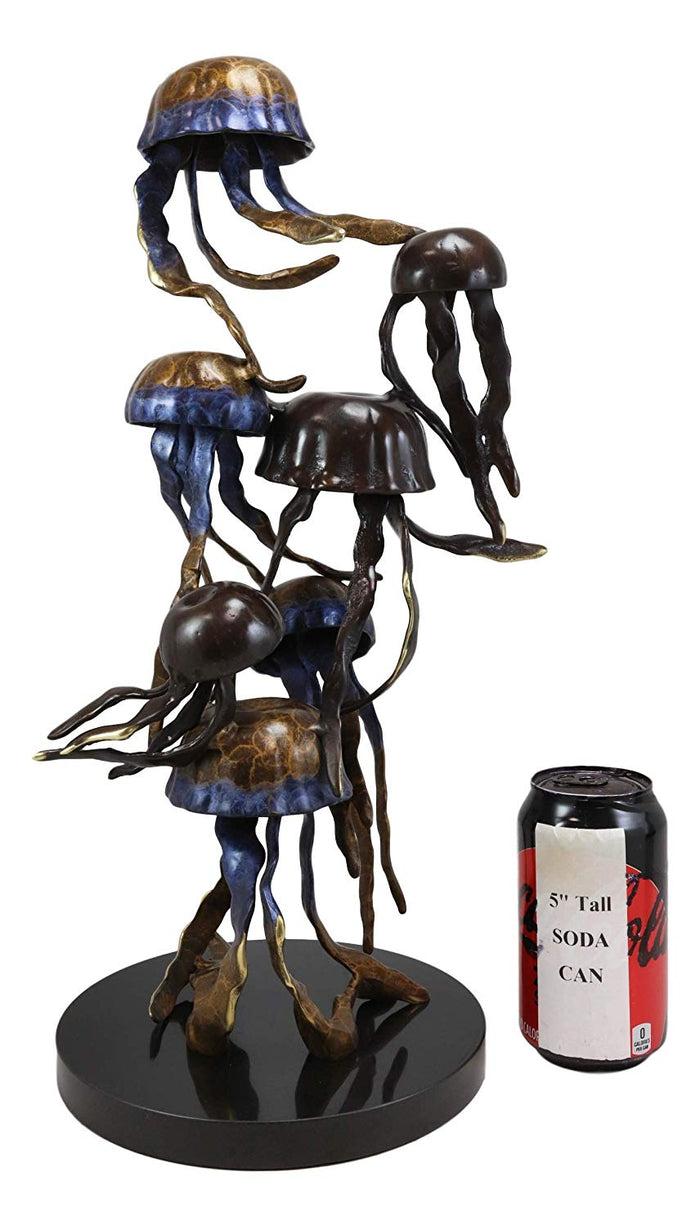 Ebros Gift Ebros Solid Brass Large Colorful Nautical Pacific Ocean Jellyfish Sextet Swarm Floating In The Sea Statue With Marble Base 17.75" Tall Museum Gallery Quality Marine Accent Coastal Decorative Figurine