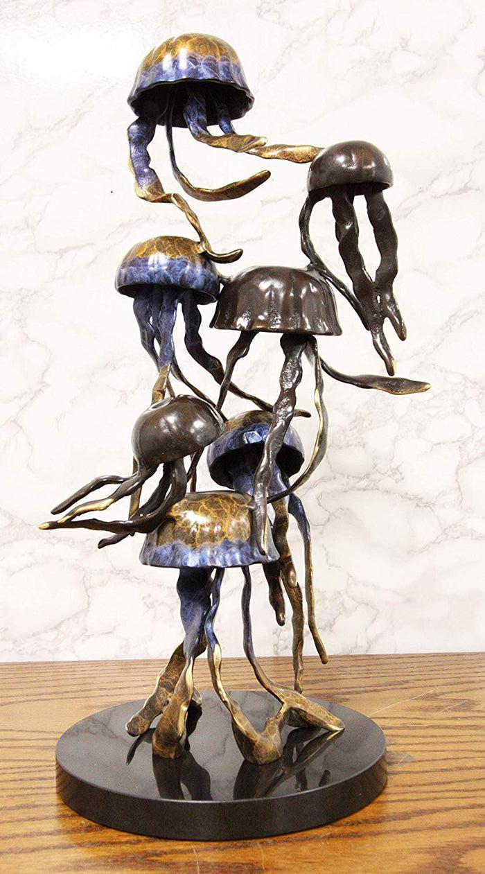 ebros gift Ebros Solid Brass Large Colorful Nautical Pacific Ocean Jellyfish Sextet Swarm Floating in The Sea Statue with Marble Base 17.75" Tall Museum Gallery Quality Marine Accent Coastal Decorative Figurine