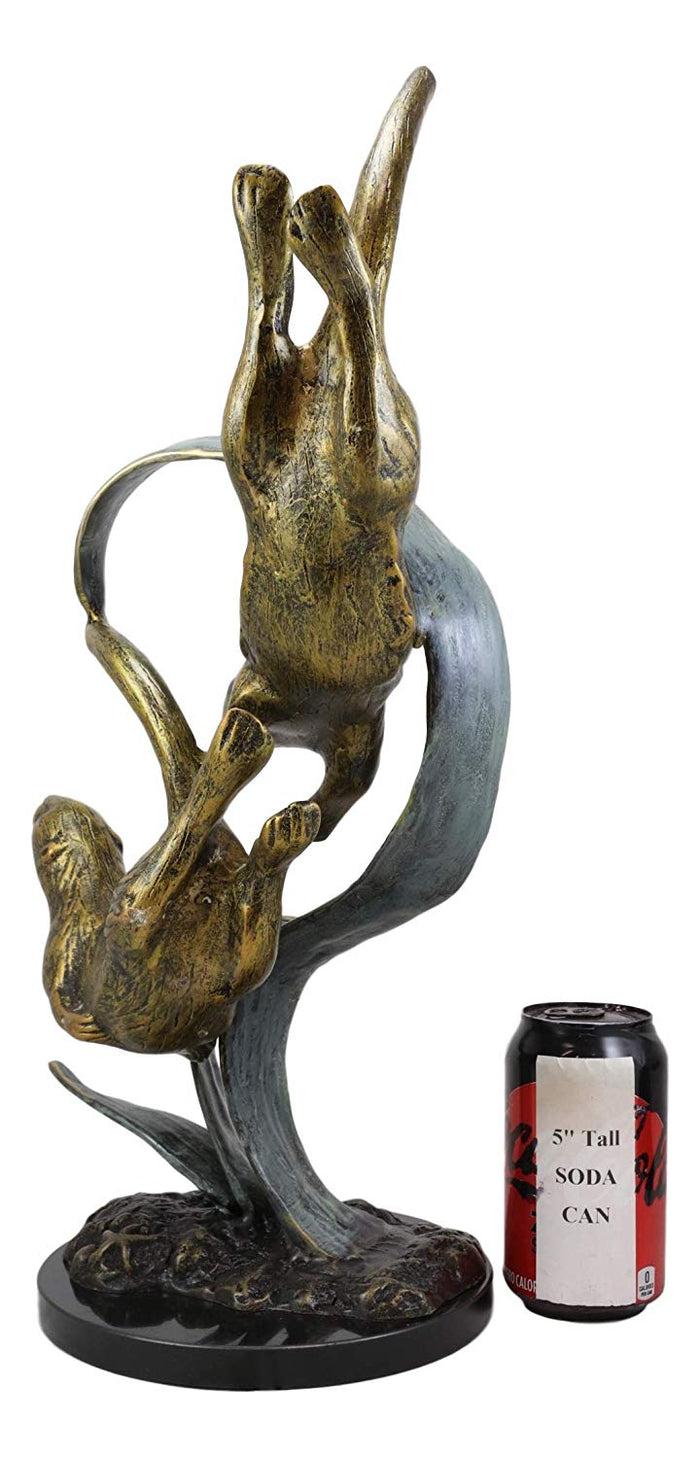 Ebros Gift Ebros Solid Brass Large Nautical Pacific Ocean 2 Sea Otters Swimming By Giant Seaweeds Kelp Forest Statue On Marble Base 19"Tall Museum Gallery Quality Marine Weasel Otter Figurine Coastal Decorative