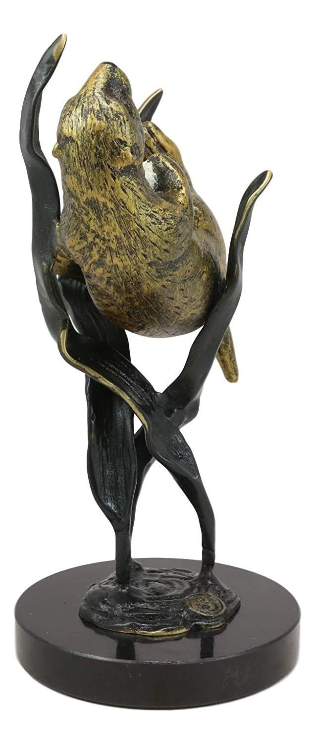 Ebros Gift Ebros Solid Brass Nautical Pacific Ocean Sea Otter Lying On Its Back With Giant Seaweeds Kelp Statue On Marble Base 10" Tall Museum Gallery Quality Marine Weasel Otters Figurine Coastal Decorative