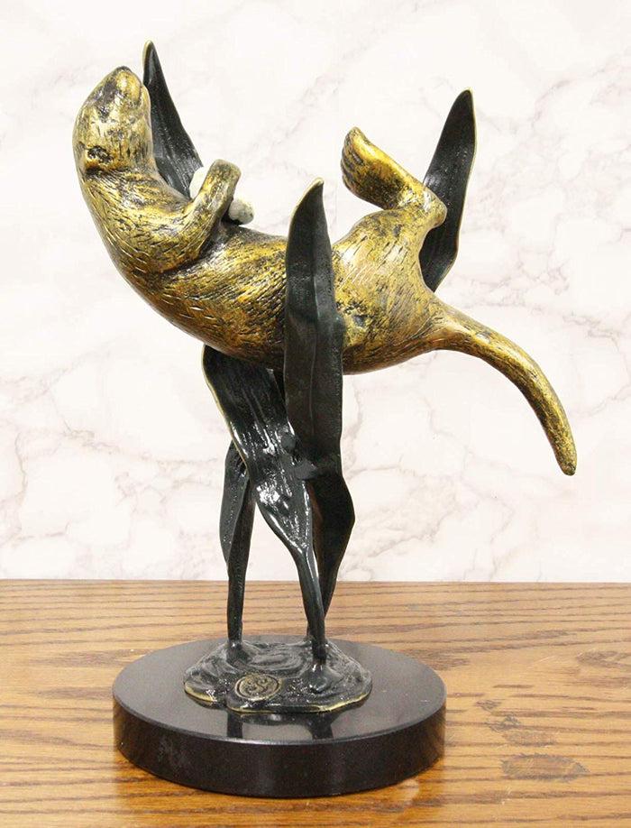 ebros gift Ebros Solid Brass Nautical Pacific Ocean Sea Otter Lying On Its Back with Giant Seaweeds Kelp Statue On Marble Base 10" Tall Museum Gallery Quality Marine Weasel Otters Figurine Coastal Decorative