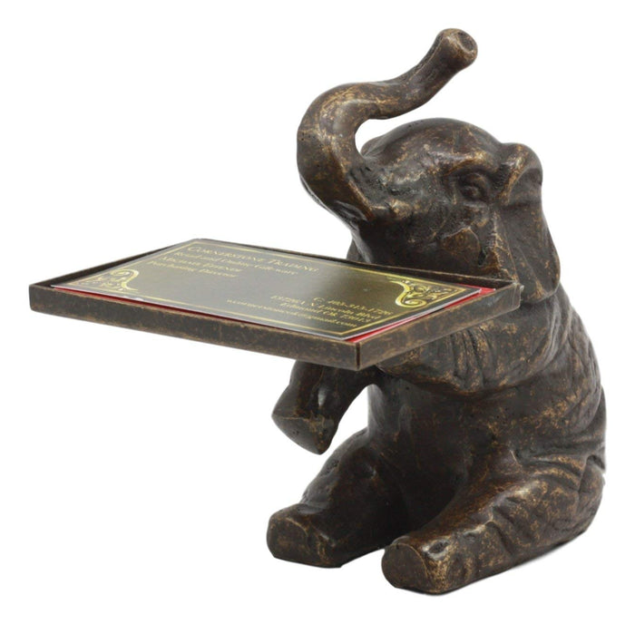 Ebros Gift Ebros Solid Brass Trumpeting Elephant Business Card Holder Statue 5.25"H Pachyderm Art
