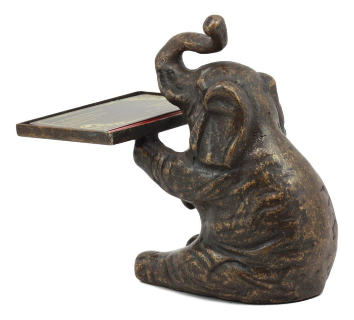Ebros Gift Ebros Solid Brass Trumpeting Elephant Business Card Holder Statue 5.25"H Pachyderm Art