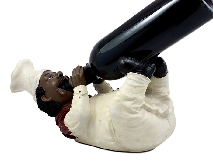 ebros gift Ebros Soul Cuisine Black Head Chef Wine Bottle Holder Caddy Decor Figurine 12" L