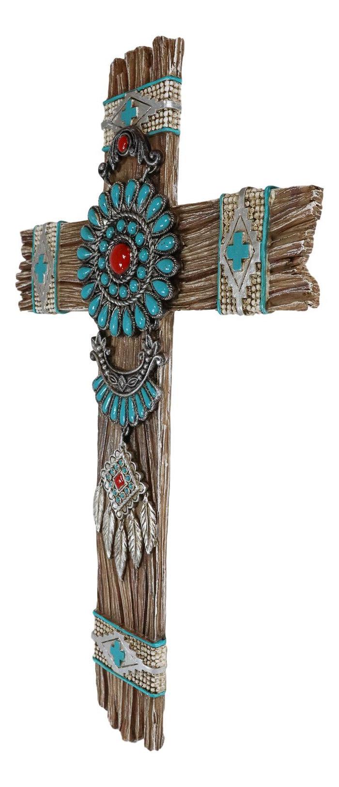 Ebros Gift Ebros Southwest Native Indian Navajo Vector Turquoise Beads Dreamcatcher Wall Cross