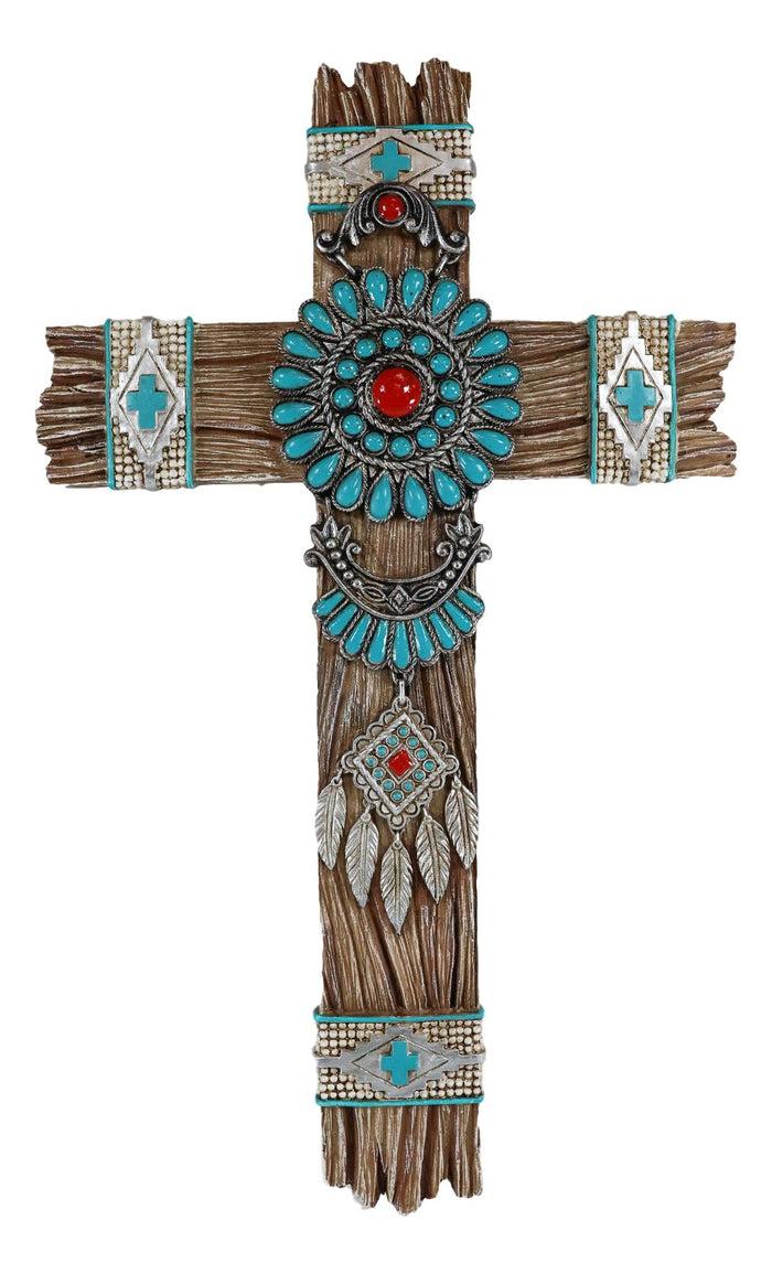 Ebros Gift Ebros Southwest Native Indian Navajo Vector Turquoise Beads Dreamcatcher Wall Cross