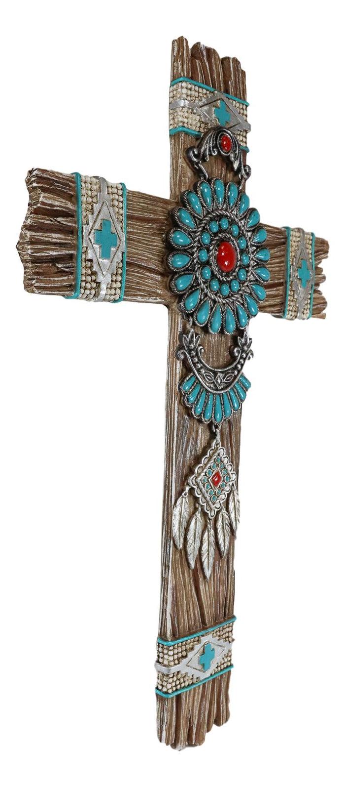 Ebros Gift Ebros Southwest Native Indian Navajo Vector Turquoise Beads Dreamcatcher Wall Cross