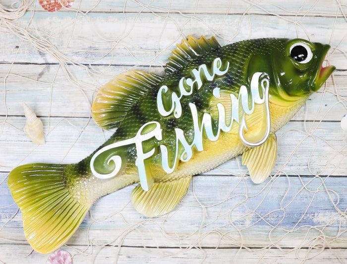 ebros gift Ebros Southwest Nautical Gone Fishing Sea Bass Fish Hanging Wall Plaque 16.75"L