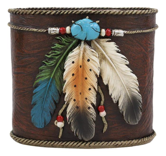 Ebros Gift Ebros Southwestern Tribal 3 Feathers Turquoise Stone And Beads Dream Catcher Design Bathroom Vanity Accent Figurine Decor Accessories (Toothbrush And Toothpaste Holder)