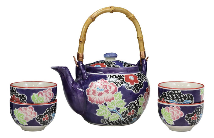 Ebros Gift Ebros Space Purple Victorian Colorful Large Floral Blooms 25oz Tea Pot With 4 Cups Set