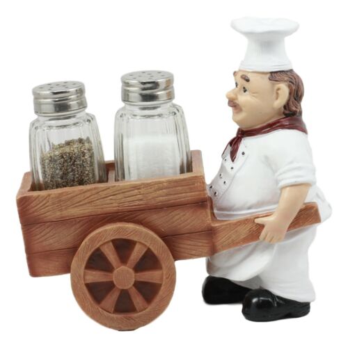 Ebros Gift Ebros Spice A La Carte Chef Pushing Wheelbarrow Cart Salt & Pepper Shakers Holder