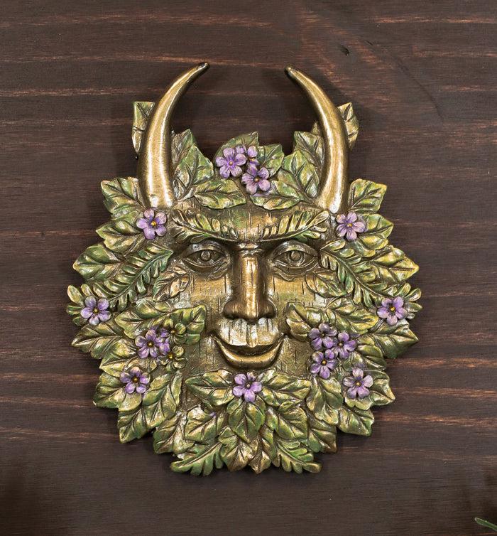 ebros gift Ebros Spring Blooms & Blossoms Horned Greenman Pan Wall Decor Plaque Sculpture