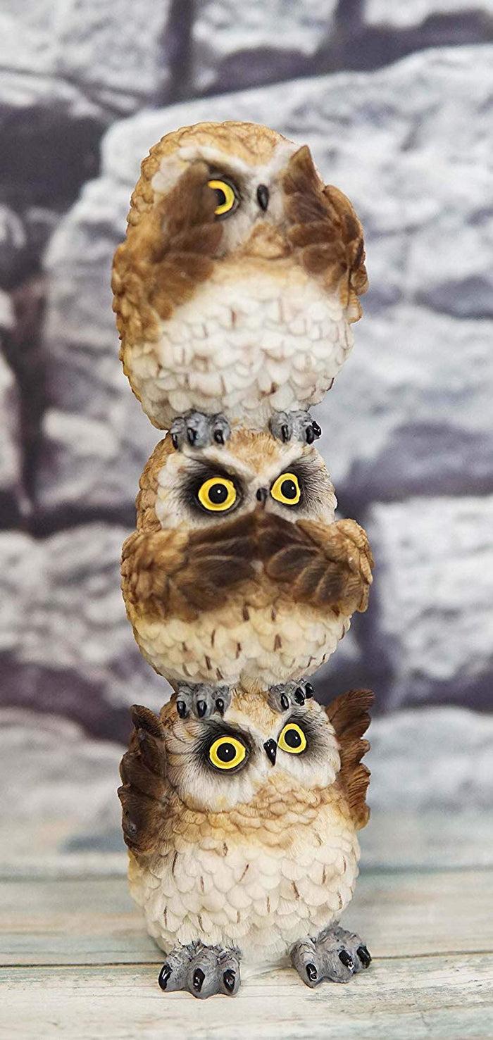 Ebros Gift Ebros Stacked See Hear Speak No Evil Wise Acrobatic Fat Owls Figurine (Brown)