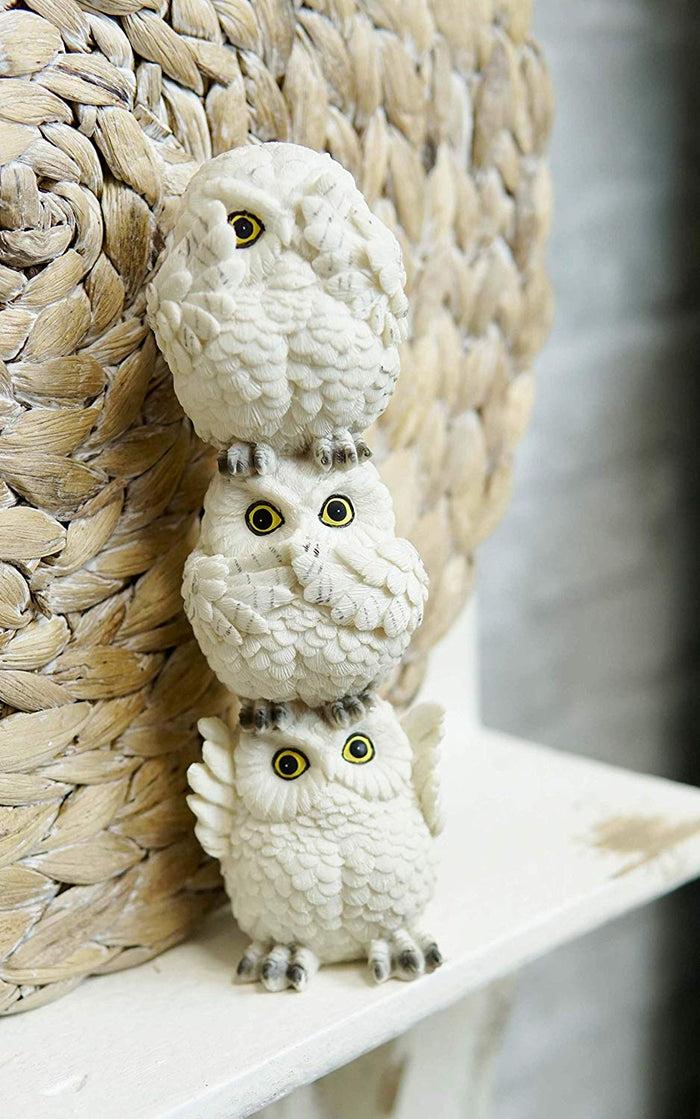 Ebros Gift Ebros Stacked See Hear Speak No Evil Wise Acrobatic Fat Owls Figurine (White)