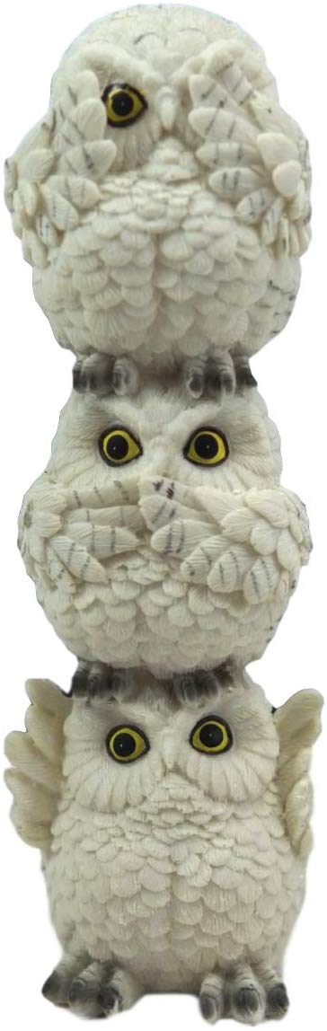 Ebros Gift Ebros Stacked See Hear Speak No Evil Wise Acrobatic Fat Owls Figurine (White)