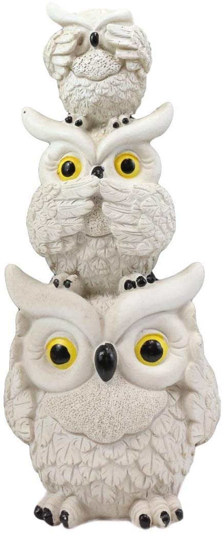 Ebros Gift Ebros Stacked See Hear Speak No Evil Wise Fat Owls Figurine 7.5" Height (Cream)