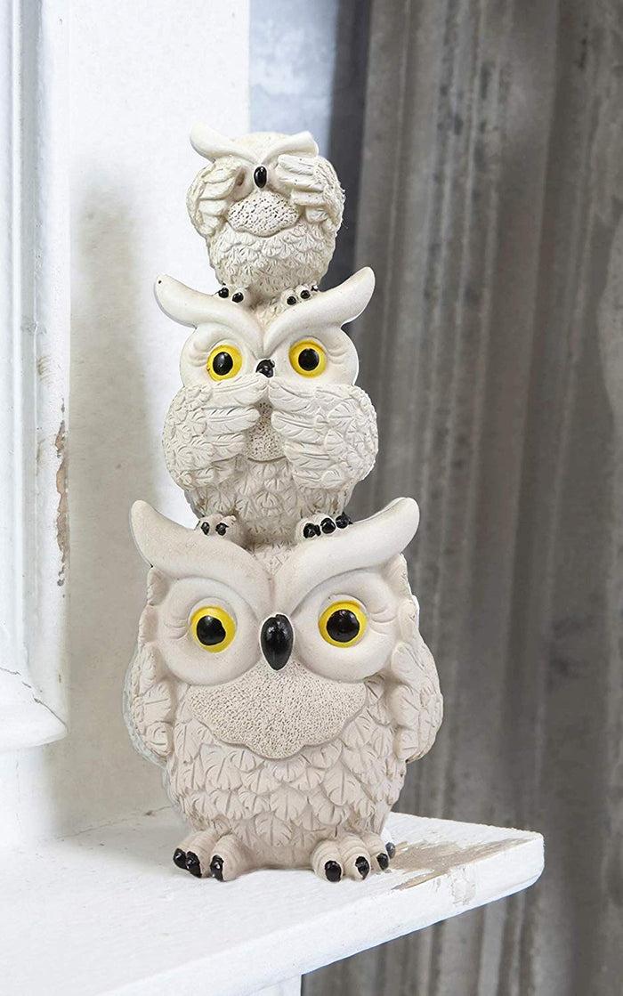 ebros gift Ebros Stacked See Hear Speak No Evil Wise Fat Owls Figurine 7.5" Height (Cream)
