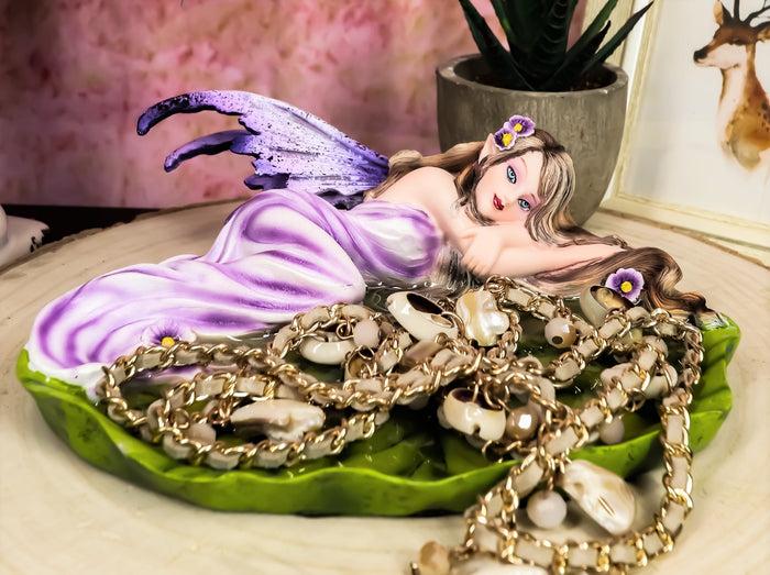 ebros gift Ebros Starry Night Lavender Fairy Sleeping On Lily Pad Soap Dish Vanity Decor