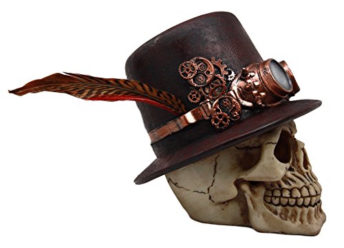 Ebros Gift Ebros Steampunk Aristocrat With Royal Feather And Aviator Goggles Skull Figurine