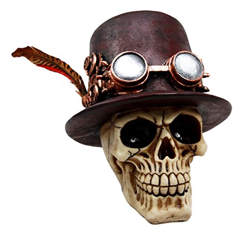 Ebros Gift Ebros Steampunk Aristocrat With Royal Feather And Aviator Goggles Skull Figurine
