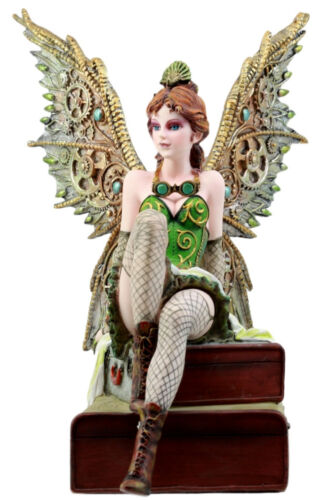 Ebros Gift Ebros Steampunk Burlesque Traveler Fairy Sitting On Suitcases Figurine 9" H Victorian Atlas Globe Faerie With Clockwork Wings (Suitcase Atlas)