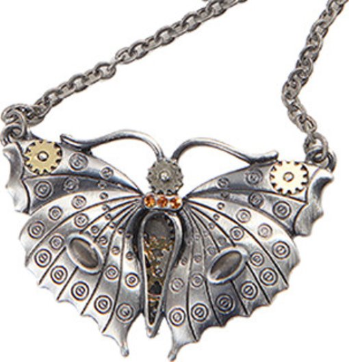 ebros gift Ebros Steampunk Butterfly Necklace Lead Free Metal 24"L Chain Length Jewelry