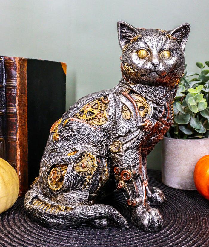 ebros gift Ebros Steampunk Cyborg Cat with Clockwork Gears Nuts and Bolts Statue 8" Tall