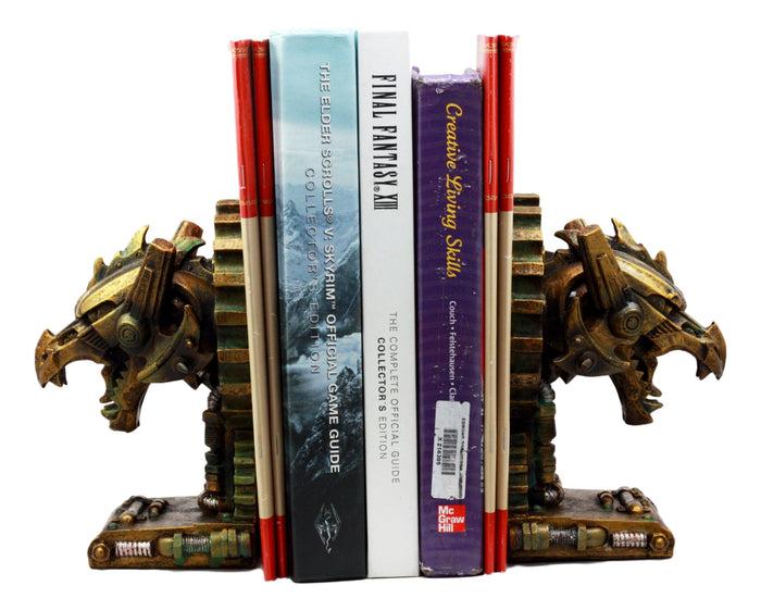 ebros gift Ebros Steampunk Cyborg Dragon Bookends Set Figurine Collectible Fantasy Sentinel Robotic Dragons Sculptural Decor