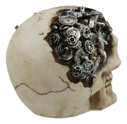 Ebros Gift Ebros Steampunk Cyborg Protruding Gearwork Human Skull Statue Sci Fi Clockwork Gear Design Skeleton Cranium Figurine