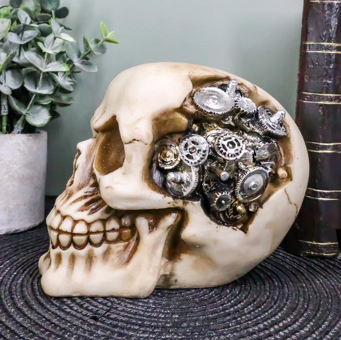 ebros gift Ebros Steampunk Cyborg Protruding Gearwork Human Skull Statue Sci Fi Clockwork Gear Design Skeleton Cranium Figurine