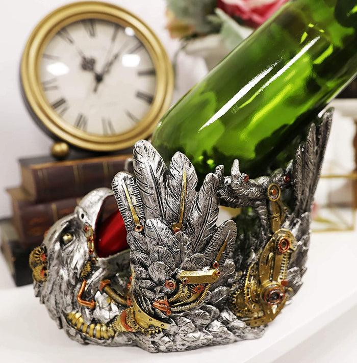 ebros gift Ebros Steampunk Cyborg Robotic Bald Eagle Wine Bottle Holder 9" Long Home Decor