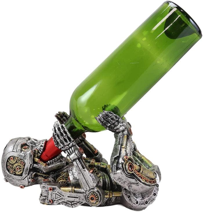 Ebros Gift Ebros Steampunk Cyborg Robotic Terminator Skeleton Wine Bottle Holder 9.5"L