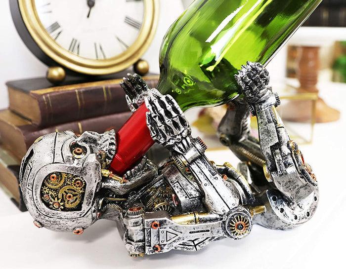 ebros gift Ebros Steampunk Cyborg Robotic Terminator Skeleton Wine Bottle Holder 9.5"L