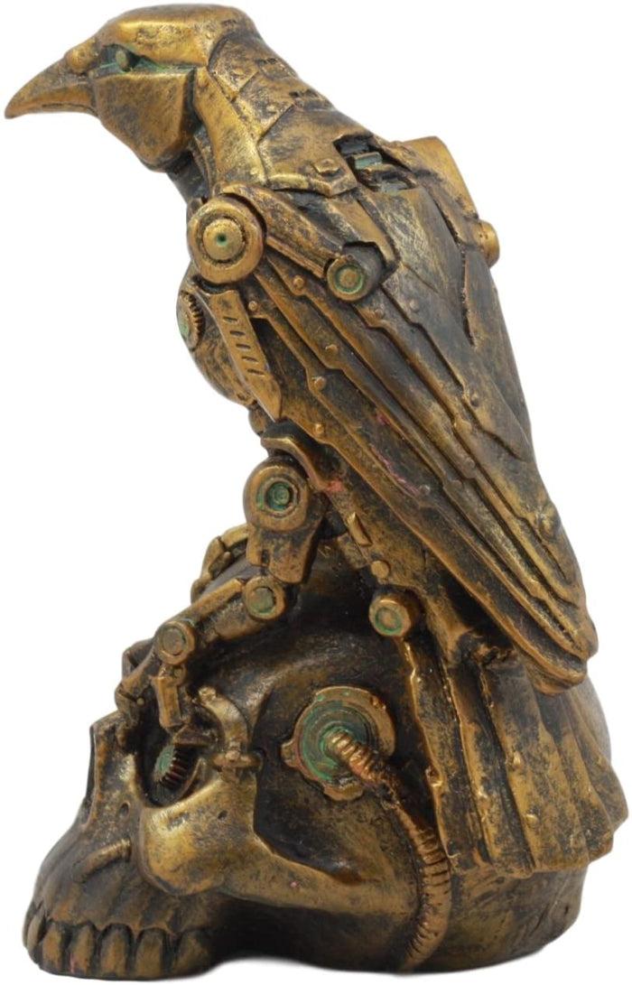 Ebros Gift Ebros Steampunk Cyborg Scavenger Crow Raven On Rusted Robotic Skull Statue Decor