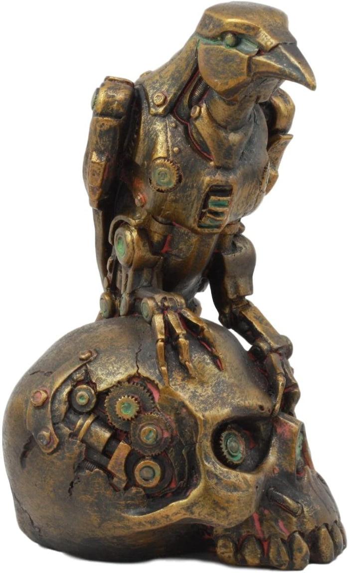 Ebros Gift Ebros Steampunk Cyborg Scavenger Crow Raven On Rusted Robotic Skull Statue Decor