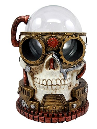 Ebros Gift Ebros Steampunk Electric Plasma Laser Static Storm Ball Skull Decor Lamp 7" H
