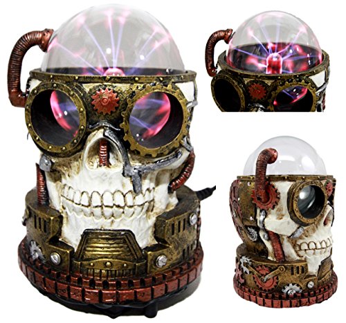 ebros gift Ebros Steampunk Electric Plasma Laser Static Storm Ball Skull Decor Lamp 7" H