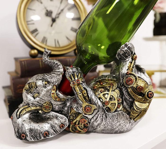 ebros gift Ebros Steampunk Elephant Wine Bottle Holder Figurine 9" L with Painted Gearwork