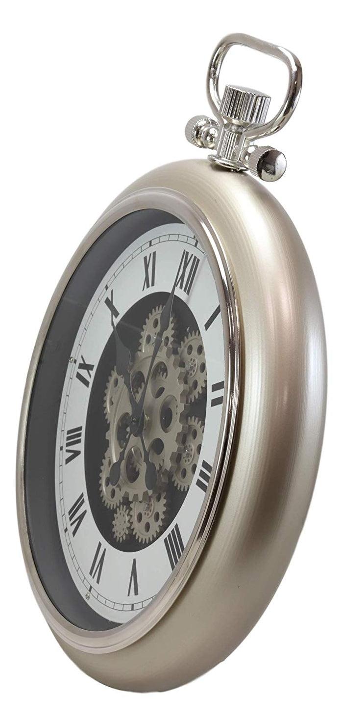 Ebros Gift Ebros Steampunk Gears European Pocket Watch Style Wall Clock Satin Champagne