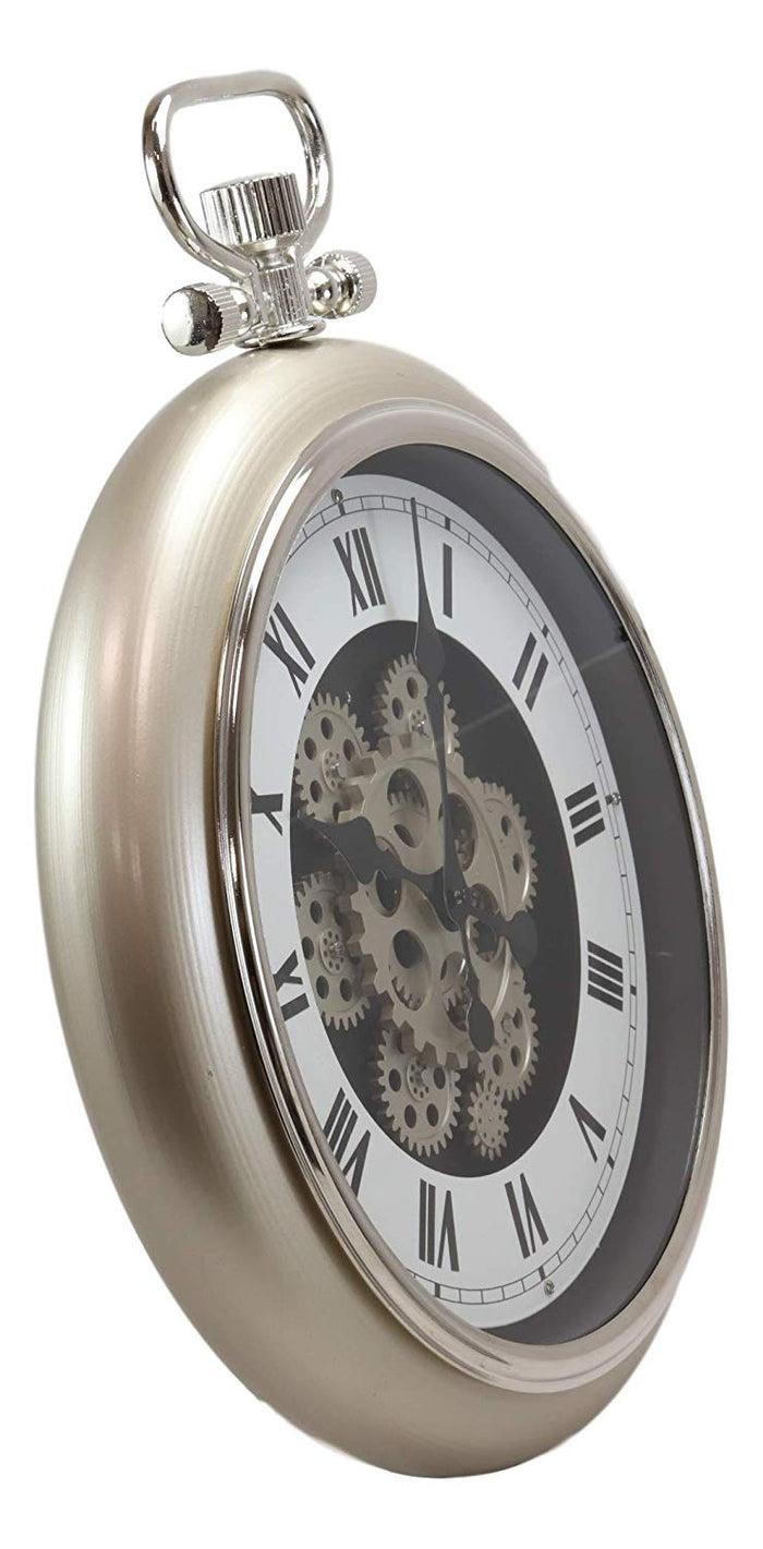 Ebros Gift Ebros Steampunk Gears European Pocket Watch Style Wall Clock Satin Champagne