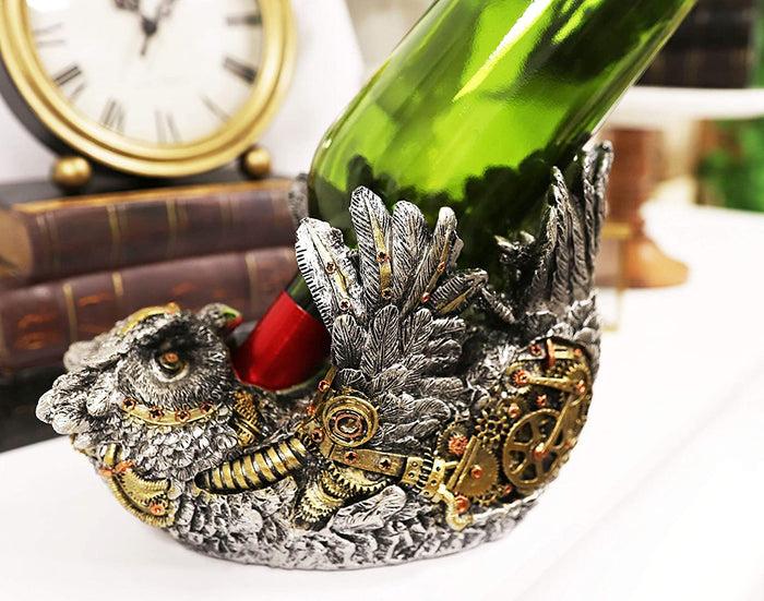 ebros gift Ebros Steampunk Great Horned Owl Wine Bottle Holder with Painted Gearwork