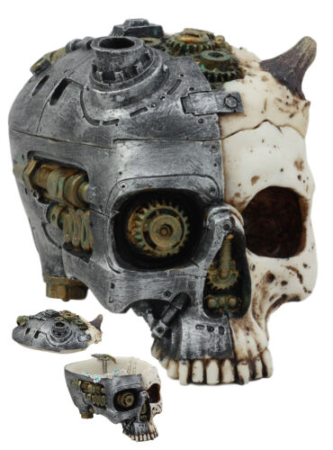 Ebros Gift Ebros Steampunk Horned Demon Cyborg Skull Jewelry Box Statue Robotic Bone Devil