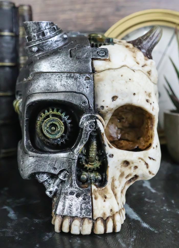 ebros gift Ebros Steampunk Horned Demon Cyborg Skull Jewelry Box Statue Robotic Bone Devil