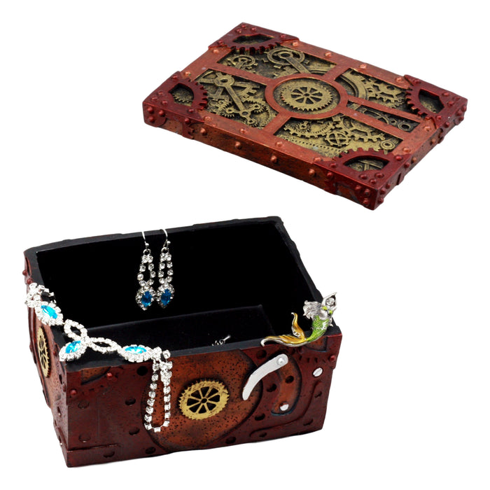 Ebros Gift Ebros Steampunk Mechanical Gears Clockwork Jewelry Box Figurine 5"L Science Fiction