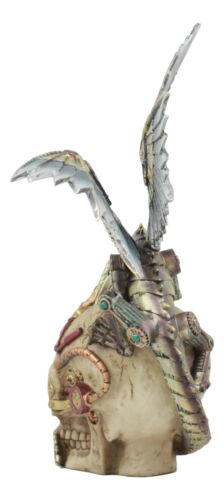 Ebros Gift Ebros Steampunk Robotic Dragon Perching On Cyborg Terminator Skull Statue 12" Tall Victorian Sci Fi Legendary Dragon Collectible