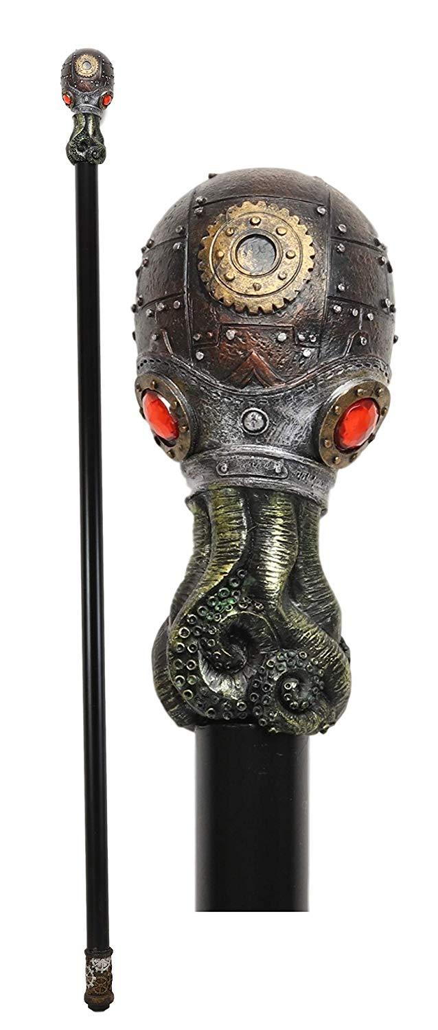ebros gift Ebros Steampunk Robotic Kraken Cthulhu Octopus Swagger Stick Cane Staff 38" Long Decorative Costume Prop Victorian Industrial Sci Fi Decor Collectible Figurine NOT for Medical Walking Assistance