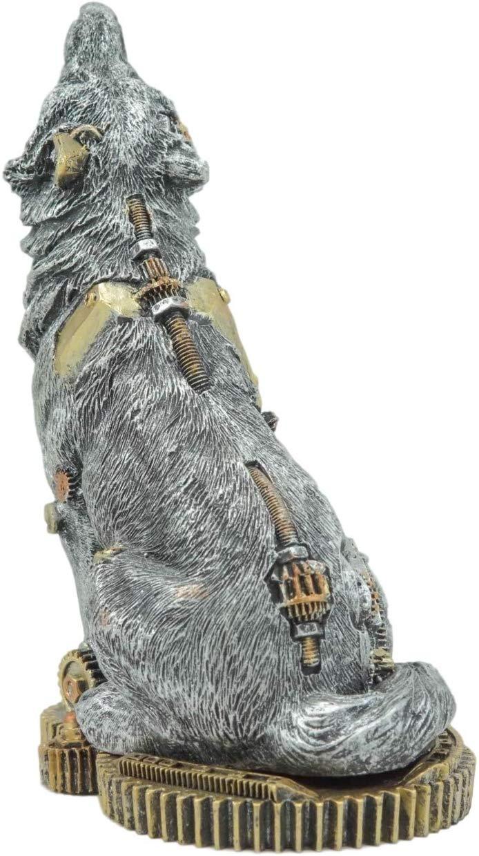 Ebros Gift Ebros Steampunk Silver Alpha Wolf Howling Statue With Gears Base 7.5"H Figurine