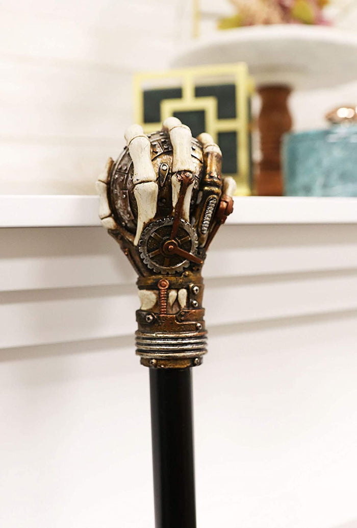 Ebros Gift Ebros Steampunk Skeleton Hand Grasping Eye Gears Swagger Stick Cane Staff 38" L