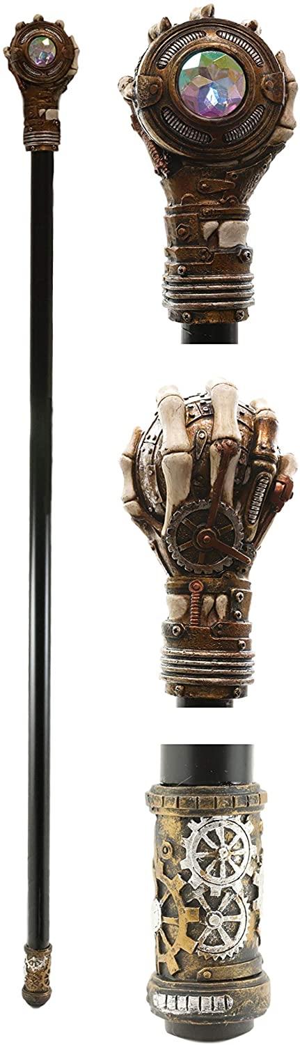 ebros gift Ebros Steampunk Skeleton Hand Grasping Eye Gears Swagger Stick Cane Staff 38" L